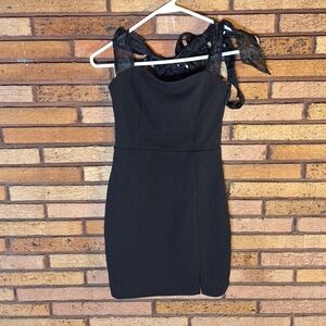 Lulu's XS Black Mini Dress With Sheer Beaded Accent Straps